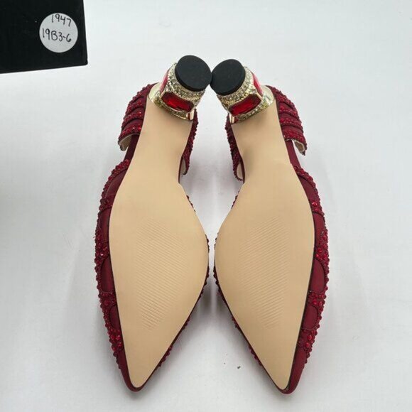 XYD Women's Pumps, Elegant Pointed Toe, D'Orsay Crystal Chunky Low Heels - Picture 7 of 8